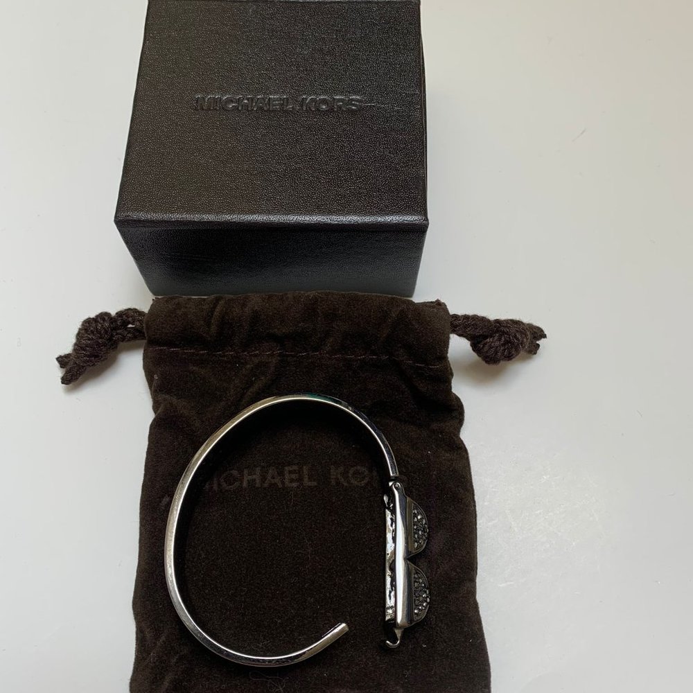 Michael Kors Gunmetal, Leather and Stone Cuff Bracelet